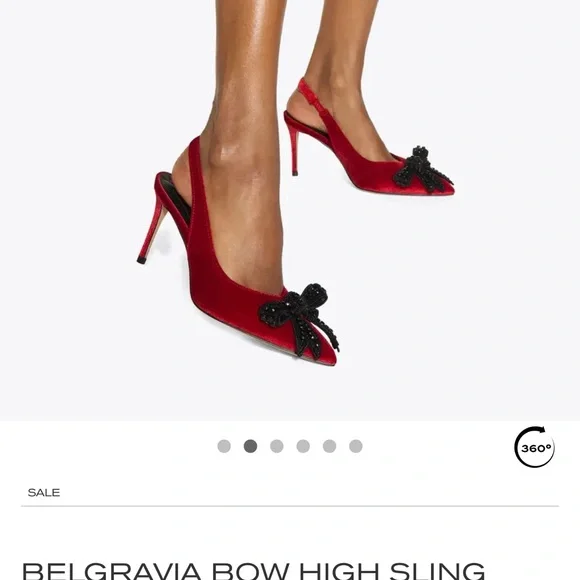 Kurt Geiger Red Heels with Black Embellished Bow - Picture 2 of 6